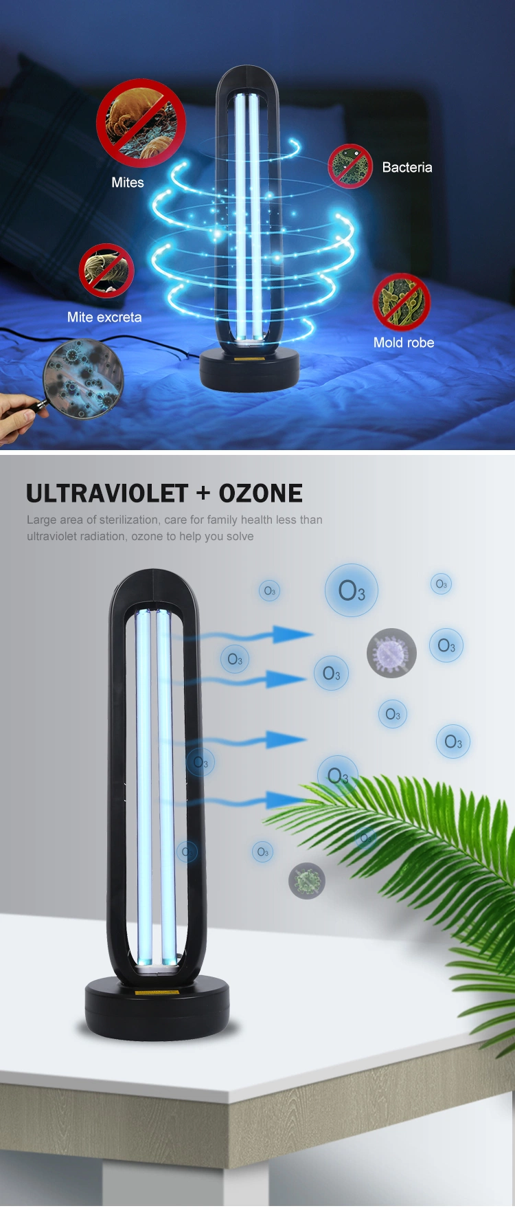 UVC Portable Disinfection Lamp with Ozone Ultraviolet Germicidal UV Lamp